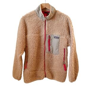 Patagonia Retro-X Sherpa red and tan full zip fleece jacket size Kids Large 12